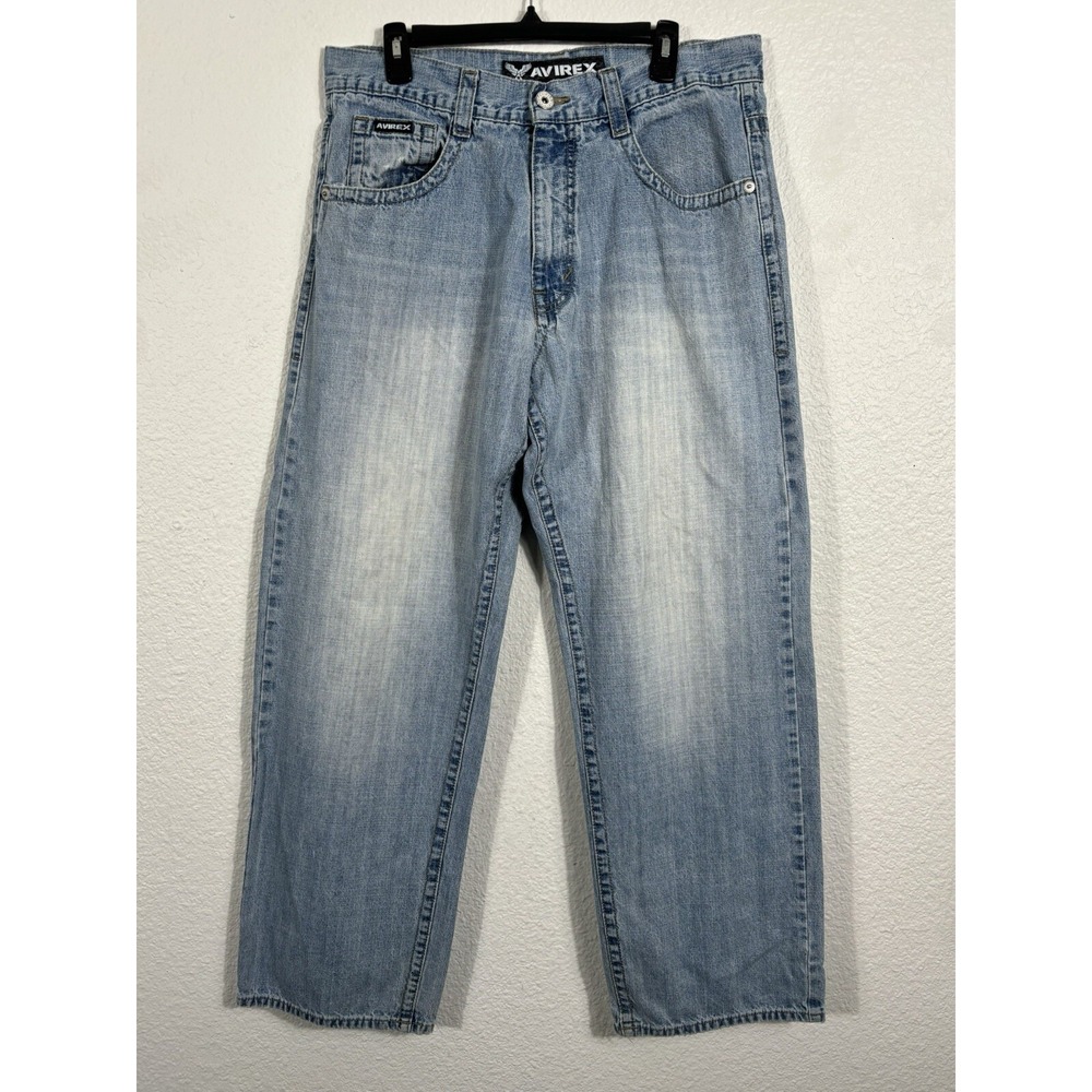 Vintage Y2K Avirex Jeans 36x31 Light Blue Baggy Skater Streetwear Denim Mens